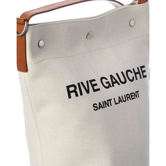 Saint Laurent Rive Gauche Linen & Leather Bucket Bag, White - Picture 3 of 4